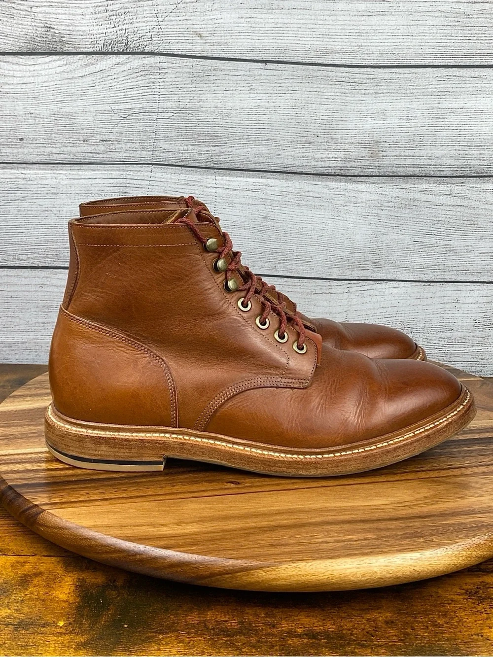 Grant Stone Diesel Saddle Tan Leather Plain Toe Boot Men’s Size 10 D